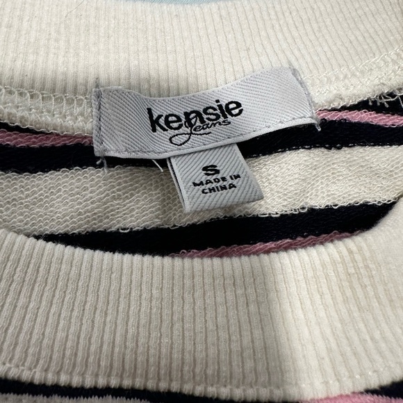 NWOT Kensie Womens Sz:S striped tie-waist ruched sleeve Pullover sweatshirt. - Picture 6 of 11